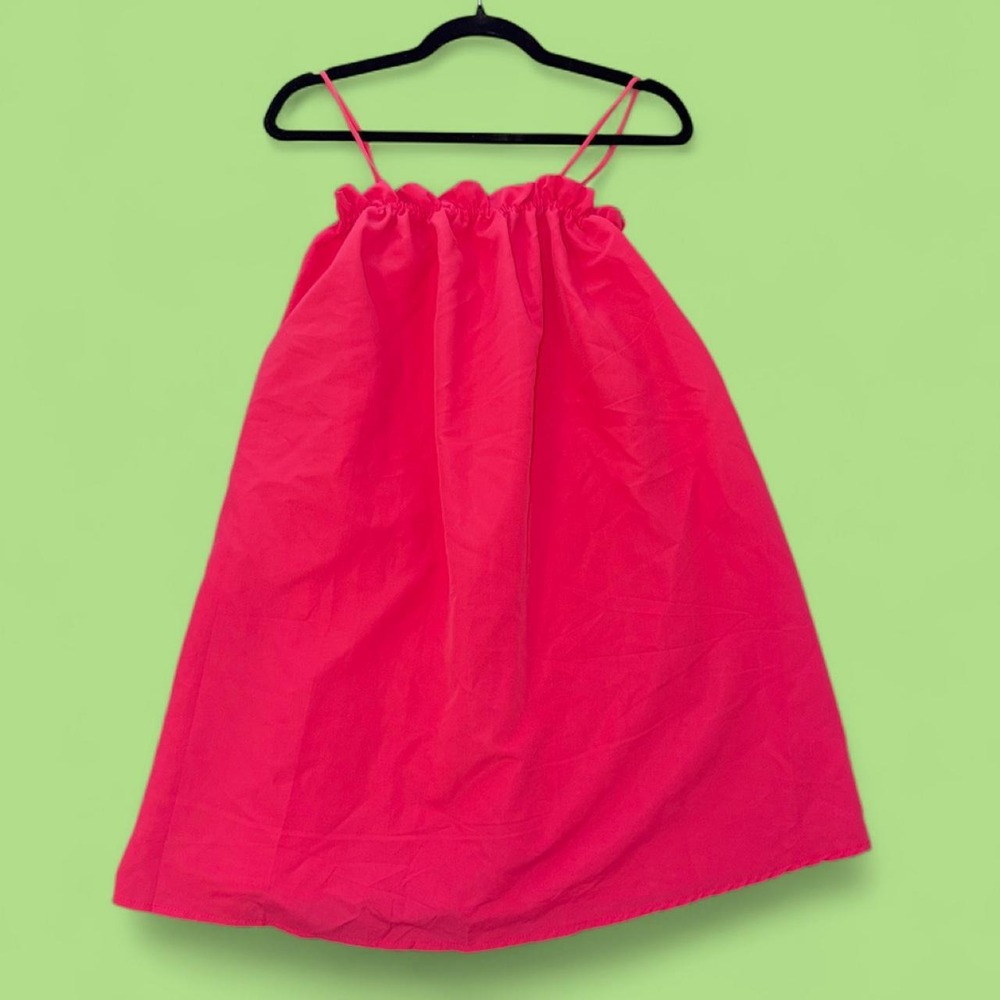 Women's XS Hot Pink Ruffle Spaghetti Strap Mini Dress Babydoll Flowy